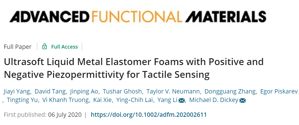 《AFM》：用于觸覺感知的超軟、具有正負(fù)壓介電效應(yīng)的液體金屬?gòu)椥泽w泡沫