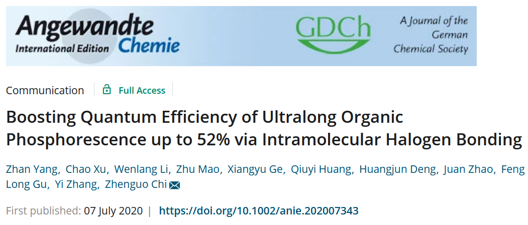 中山大學(xué)《Angew》：量子效率52%！超長(zhǎng)有機(jī)磷光材料量子效率再獲突破