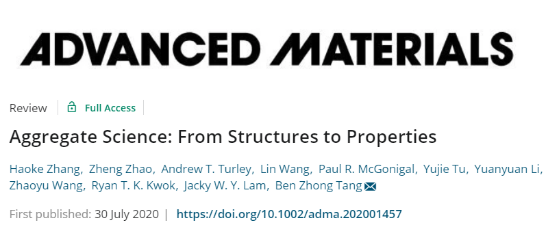 新高度！唐本忠院士團(tuán)隊《AM》綜述：提出超越分子科學(xué)的“聚集態(tài)科學(xué)”