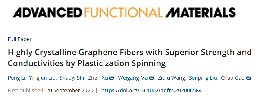 浙大高超、許震團隊《AFM》：插層增塑紡絲法在高結(jié)晶度石墨烯纖維制備方面取得新進展！