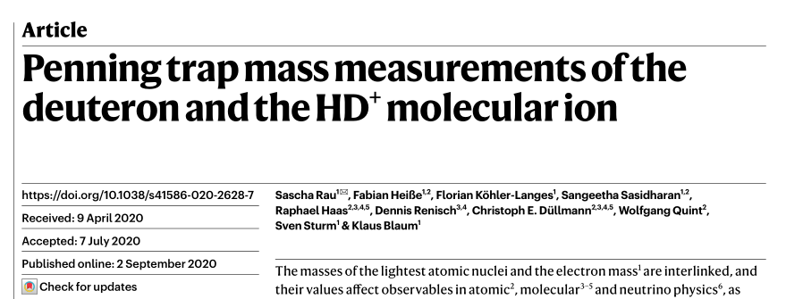 重磅！4篇Nature/Science齊發(fā)：世界上最精確的氘核質(zhì)量出來了！我們離中微子質(zhì)量還遠(yuǎn)嗎？