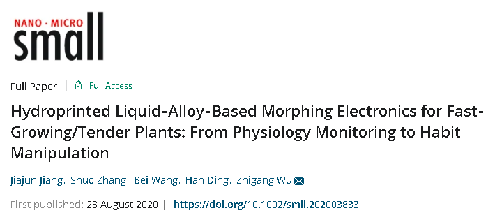 華中科技大學丁漢院士/吳志剛教授《Small》：可用于植物檢測和生長操控的液態(tài)金屬水轉印