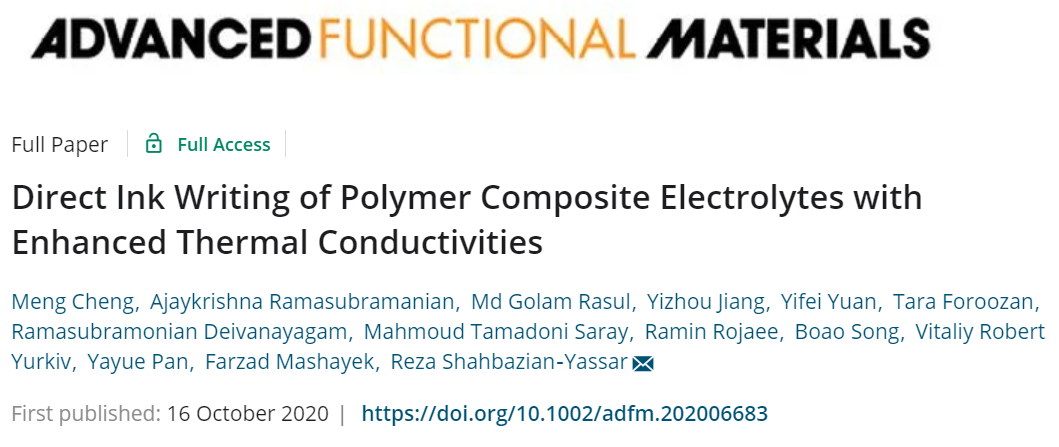 同時(shí)提高熱導(dǎo)率和離子電導(dǎo)率！《AFM》：直接墨寫打印助力高效穩(wěn)定鋰離子聚電解質(zhì)